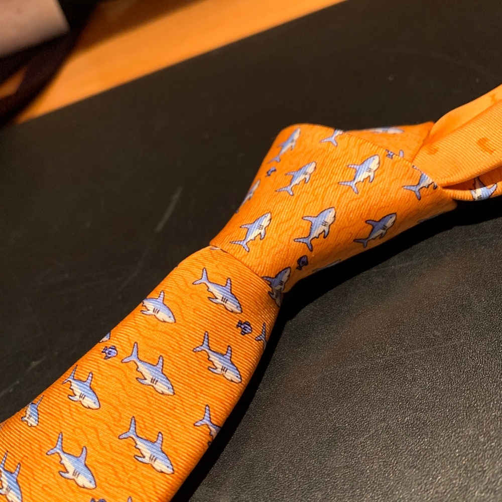 Silk Orange Sharks and Fishes Tommy Hilfiger Tie
